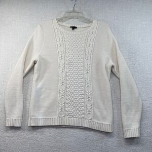 Talbots Cream Cable Knit‎ Sweater Women's Size L Long Sleeve Crew Neck